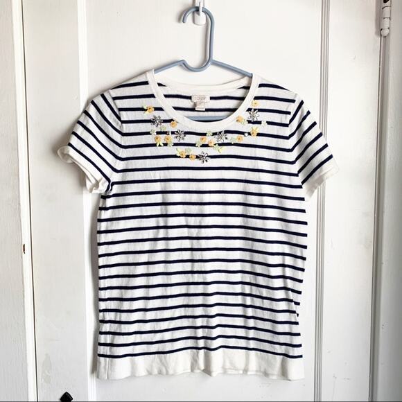 J. Crew Factory Tops - J. Crew Factory Embellished Lightweight T-Shirt Sweater Striped Floral Accent S